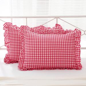 2 Pack Red White Plaid Ruffle Gingham Pillow Shams Standard Size, 100% Washed Cotton Buffalo Checkered Farmhouse Bed Pillow Covers Envelope Closure - 20''x26''