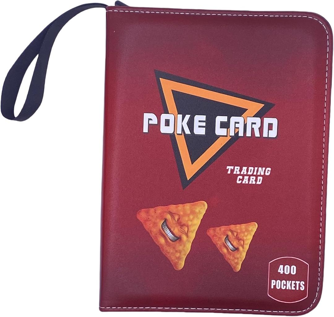 Trading Card Binder Album, 400 Pockets, 50 Removable Sleeves, 3-Ring Zipper, 4-Pocket Pages, Red 