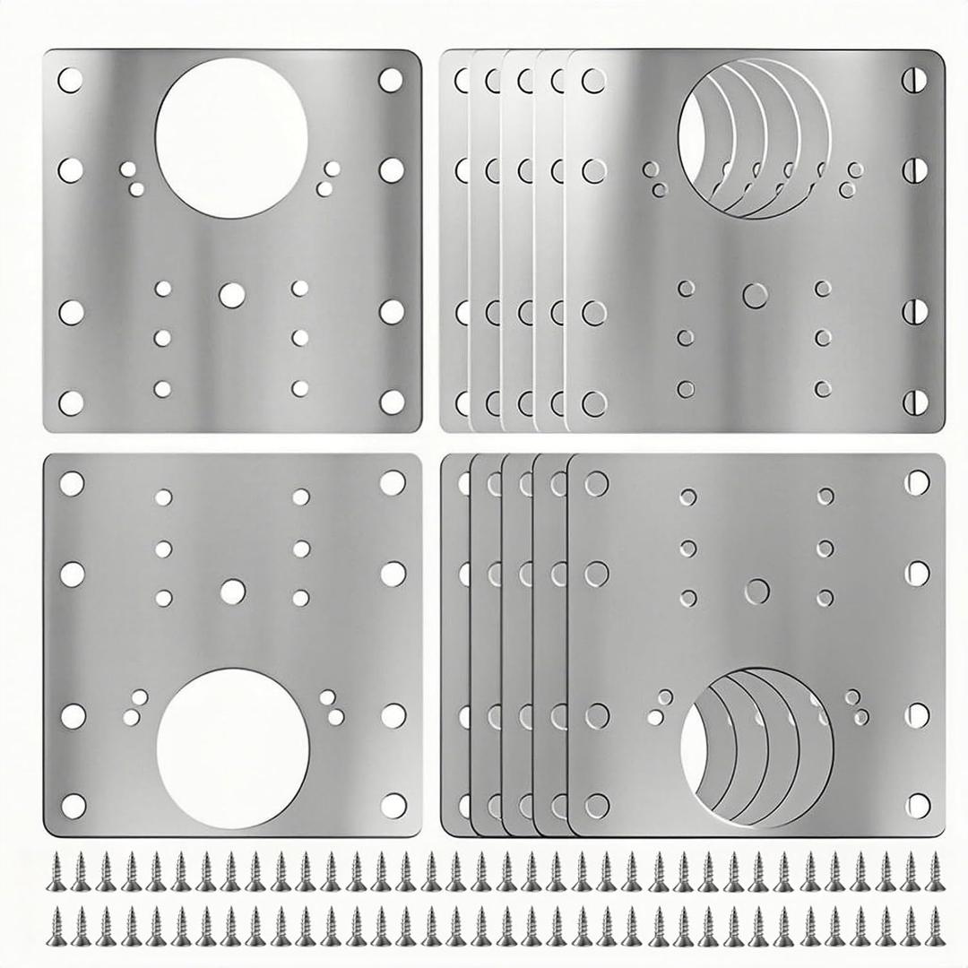 12PCS Upgraded Cabinet Hinge Repair Plate Kit: FOGZUVR Durable Door Hinge Mounting Plate Stainless Steel, Large Cabinet Fix Board with Screws for Kitchen Cabinet, Cupboard Doors and Furniture