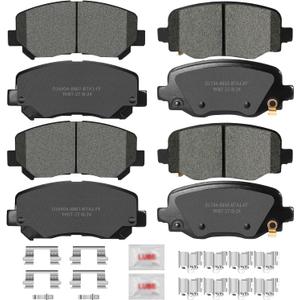 Front and Rear Disc Brake Pads Set Ceramic w/Hardware Replacement for Chrysler 200 2015 2016 2017, for Jeep Cherokee With Single Piston 2018 2019 2020 2021 2022 With Front Caliper