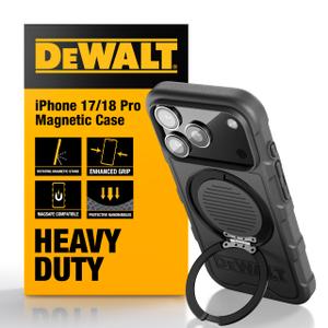DEWALT Compatible iPhone 17/18 Pro Magnetic Case with Stand, Rugged Shockproof Cover w/ 360° Rotatable Ring Holder, Compatible with MagSafe iPhone 17/18 Pro Case Kickstand, Heavy-Duty Protective, Black