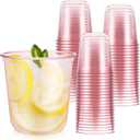 50 Pcs Disposable Stemless Glasses 12oz Crystal Plastic Wine Glasses Clear Classic Pet Cup for Meeting Weddings Birthdays Cocktail Christmas Party Supplies (Pink)