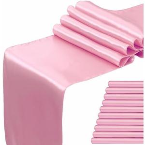WENSINL Satin Pink Table Runner 12 x 108 Inches Pack of 10 Long Table Runner for Party Wedding Birthday Anniversary Christmas Decorations