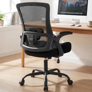 NEO CHAIR Office Chair High Back Desk Mesh Chair Comfy Computer Gaming Seat with Adjustable Ergonomic Lumbar Rolling Flip-up Armrests and Wheels (Black)
