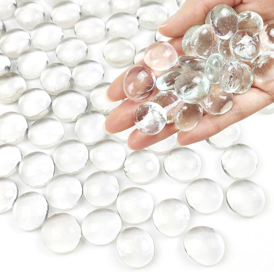 1lb Clear Glass Beads for Vases, 100 Pcs Glass Pebbles, Clear Flat Glass Marbles for Vase Filler Flower Candle Crafts Centerpieces and Wedding Decoration