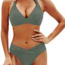 Yonique Women Two Piece Bathing Suits Push Up Bikini Set Halter Swimsuit Vintage Swimwear, Size Medium