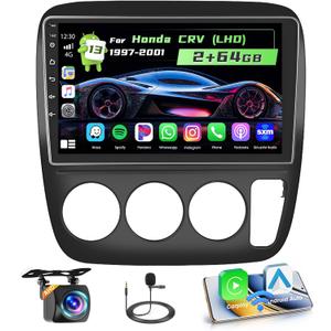 5G WiFi [2+64G] Hikity Android 15 Car Stereo for Honda CRV 1997-2001 with Wireless Carplay Android Auto, 9'' Touch Screen Car Radio GPS Bluetooth Mirror Link SWC Backup Cam DSP/FM/RDS/EQ MIC