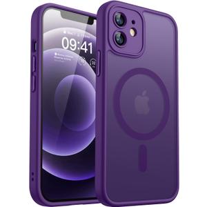 CANSHN Magnetic Compatible with iPhone 12 Case, Upgraded [Full Camera Protection] [Compatible with Magsafe] [Translucent Matte] Shockproof Protective Phone Case Cover 6.1 Inch - Deep Purple