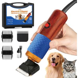 200W Professional Dog Grooming Clippers with Stepless Speed Control, Low Noise <50dB Pet Hair Trimmer Kit, Solid Wood Handle, 2 Blades, Dual-Sided Guide Combs, Heavy-Duty Plug-in Clippers for Cats (Orange)
