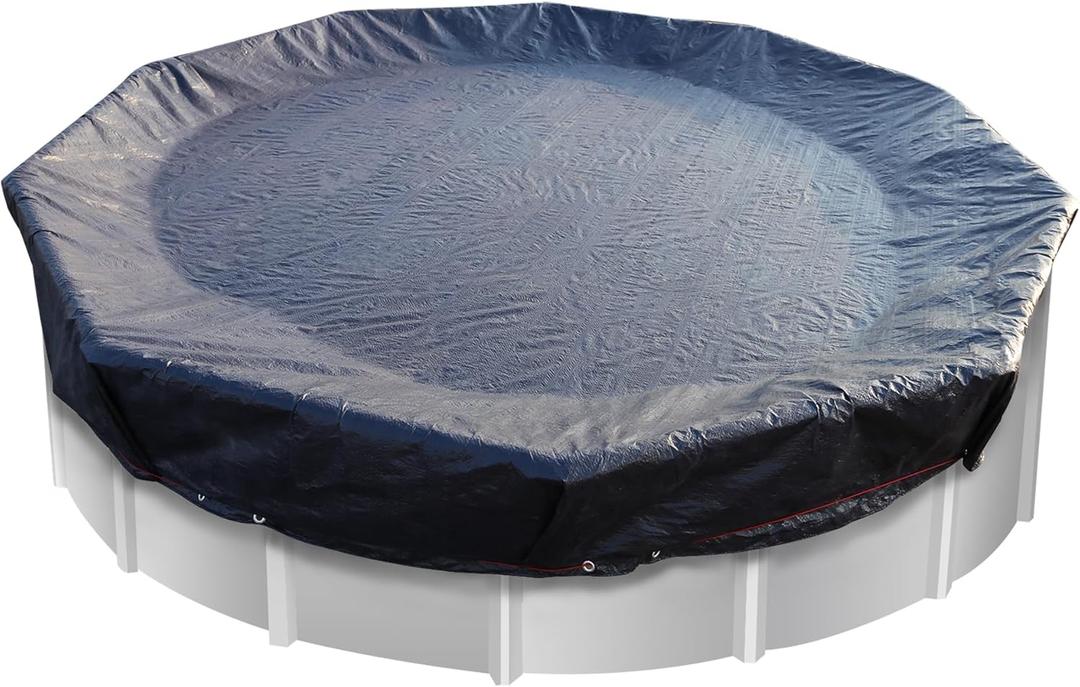 STARPYNG-Pool Cover,Above Ground Pool Solar Cover, Underground Pool Cover Protector with Drawstring Design, Easy to Install (Pool Size: 18FT, Cover Size: 21FT, Round, Navy/Black,Weave 7x7)