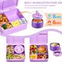 Bento Lunch Box for Kids with 8oz Soup Thermo,Kids Leakproof Lunch Food Containers with 4 Compartment,Kid Insulated Thermo Hot Food Jar for School,Travel-Purple