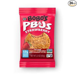 Bobo's Oat Bars PB & Js Strawberry Breakfast Bars, Whole Grains, Vegan Friendly, Kosher, Gluten Free & Non-GMO, 8.4 Ounce (Pack of 6) (EXP 06/15/26)