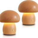 2 Pack Wooden Mushroom Lamp, Portable Cordless Small Rechargeable Battery Operated Lamp,Stepless Dimming, Night Light for Birthday Gifts
