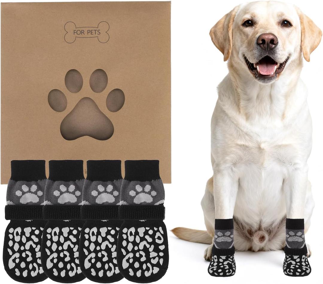 KOOLTAIL Dog Socks to Prevent Licking Paws for Hardwood Floors Anti Slip, Winter Warm Pet Boots&Paw Protector with Grippers, Double Sides Puppy Shoes Booties for Small Medium Large Senior Dogs
