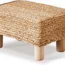 Wimarsbon Natural Seagrass Footstool Ottoman Rectangular Footrest Pouf Ottomans with Wooden Legs Hand Weave Step Stool for Living Room Bedroom Entryway Natural, Pouf 16"x12"x6"