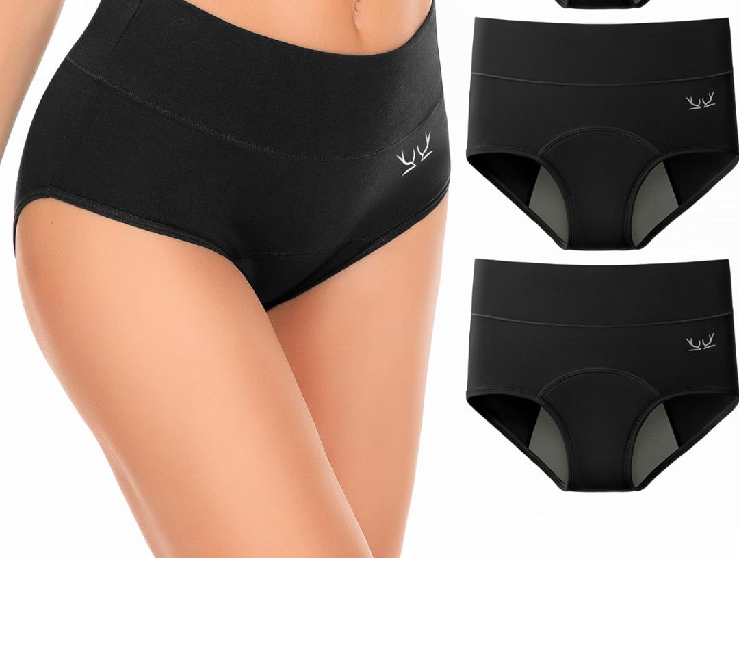 Women's Period Underwear Heavy Flow, LeakProof Cotton Panties Postpartum Menstrual High Waisted Briefs Teens Size M (2 pcs)