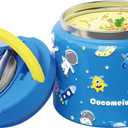 11.8 oz Thermo for Hot Food, Soup Thermo Stainless Steel, Hot Food Container with Fold-up Spoon, Flip Open Lid School Insulated Food Jar, Keep Hot & Cold for Work, Blue-Astronauts