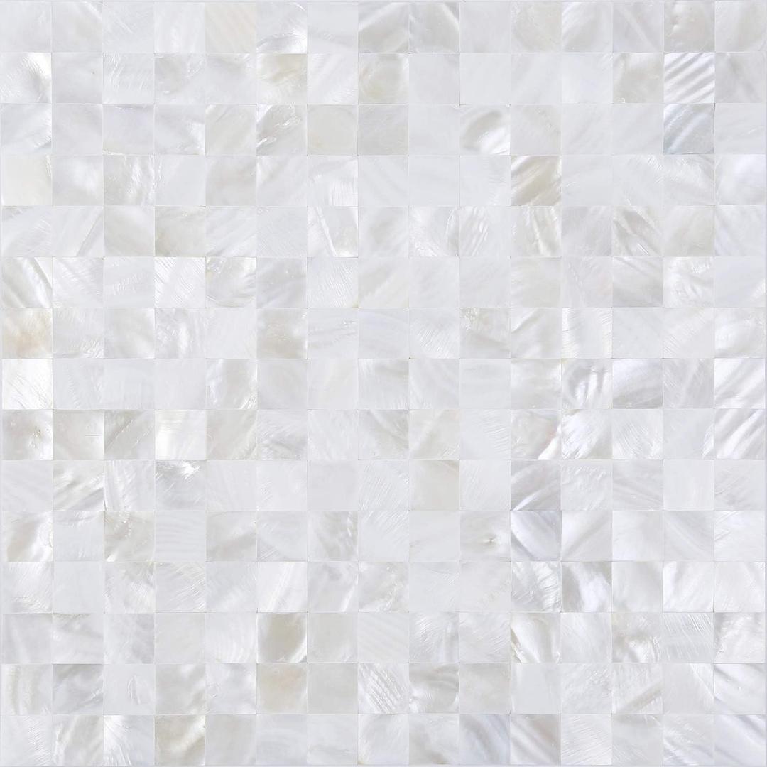 Peel and Stick Tile Backsplash 6PCS Mother of Pearl Shell Mosaic Stick on Decor for Kitchen Living Room Bathroom (Ivory White)