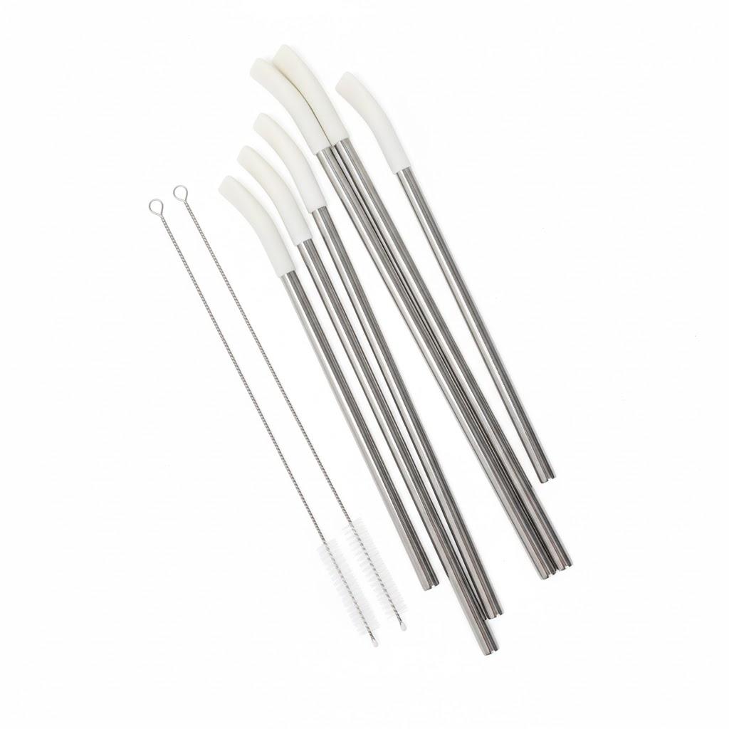 40 oz Stainless Metal Straws for 40 oz Stanley Tumbler, 6Pcs Reusable Straight Long Steel Straws with 6 Silicone Tips and 2 Straw Cleaning Brushes