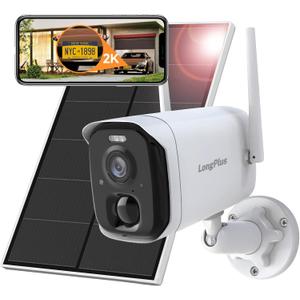 LongPlus 2K Solar Security Cameras Wireless Outdoor, Camera Wireless Camera for Home Security, Battery Powered WiFi Cameras with AI Motion Detection, Color Night Vision, 2-Way Talk, Cloud/SD Storage