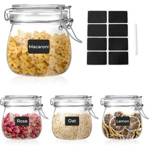 Glass Food Storage Jars with Airtight Lids 13 oz Round 4 Pack Kitchen Storage Containers Small Cabinet Canisters Sealed Pot Canning for Pasta, Cereal, Coffee, Beans, Spice