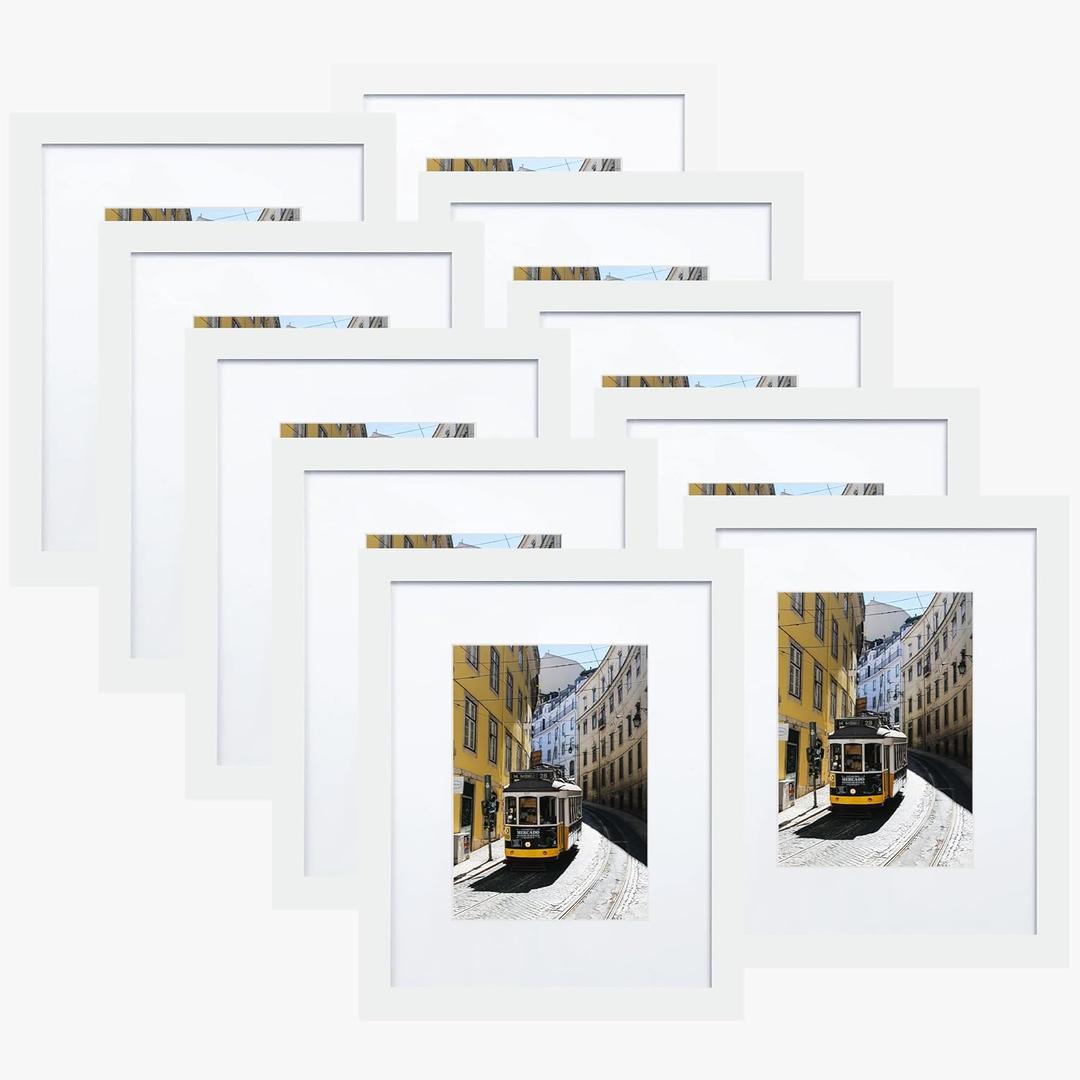 8x10 Picture Frame Sef of 10, Display Pictures 5x7 with Mat or 8 x 10 Without Mat, Photo Frame Collage for Wall Gallery Decor, Hanging or Tabletop Display, White