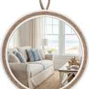 Vercraft Coastal Mirror 24" Wall Decor with Rope Wrapped Trim and Hanging Loop Nautical Round Circle Mirror Nautical Rustic Decorative for the Living Room, Bedroom Bathroom and Entryway