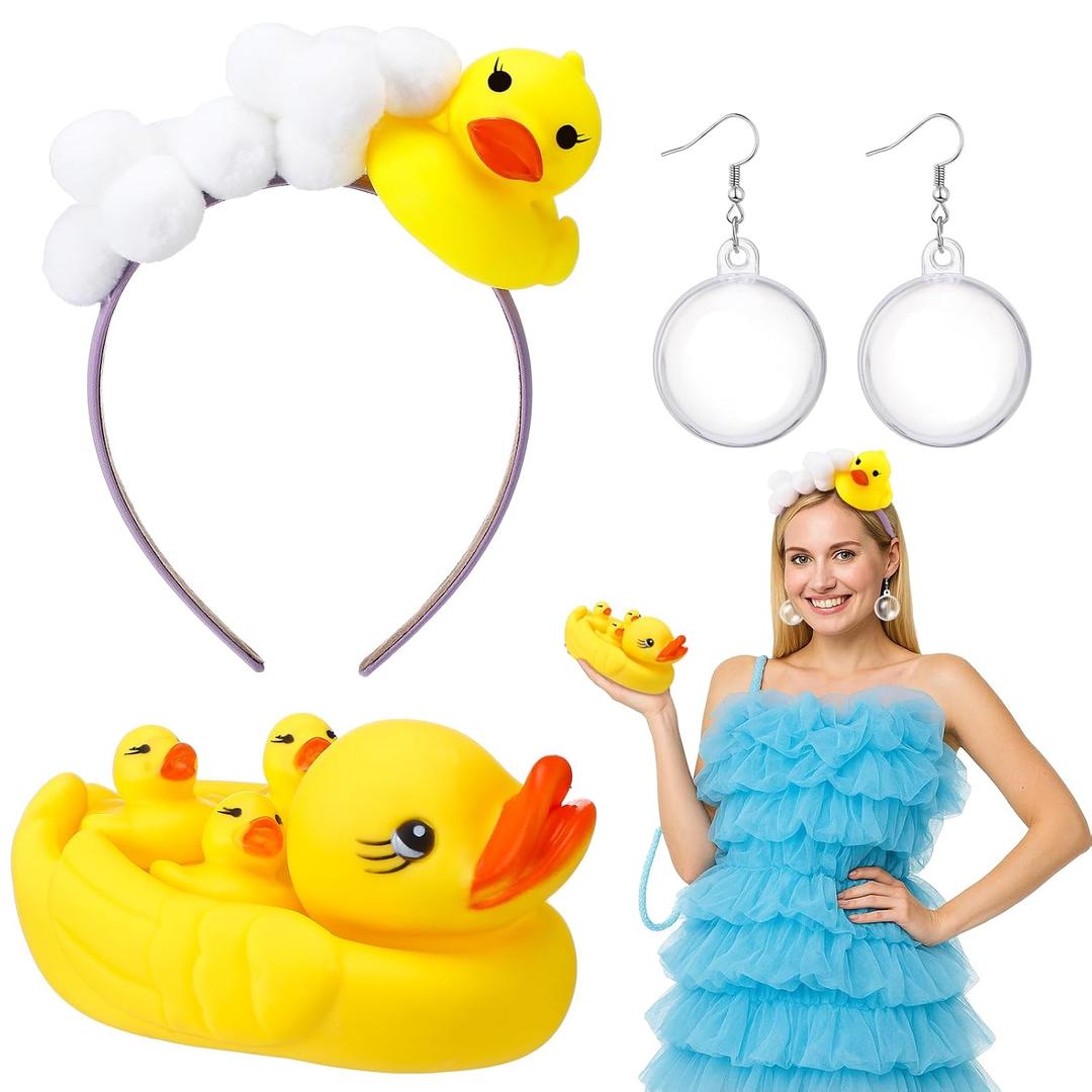 Jenaai 7 Pcs Duck Soap Bubble Costume Including Headband Bubble Earring and Large Rubber Duck Set Cosplay Accessory Shower Loofah Costume Attire for Funny Adult Role Play Carnival