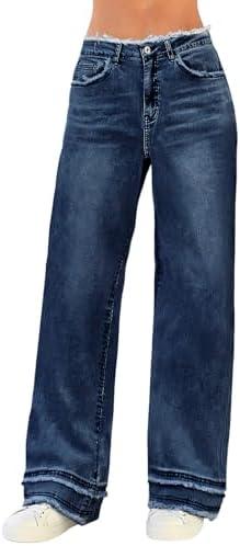 LONGYIDA Baggy Jeans for Women Y2K Stretch High Waisted Straight Wide Leg Denim Jeans Trousers, L