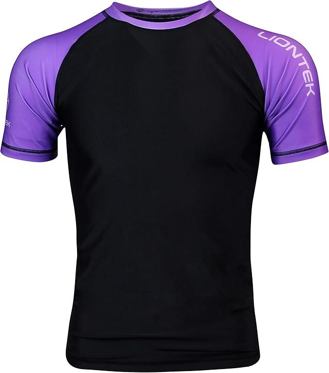 LIONTEK BJJ Rash Guard, Brazilian Jiu Jitsu Compression Shirt, Purple, X-Small