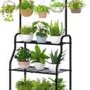 Simple Trending Plant Stand Indoor Outdoor, Heavy Duty Metal 3 Tiered Hanging Plant Shelf for Multiple Flower Planter Holder Tall Large Rack for Living Room Garden Balcony, Black