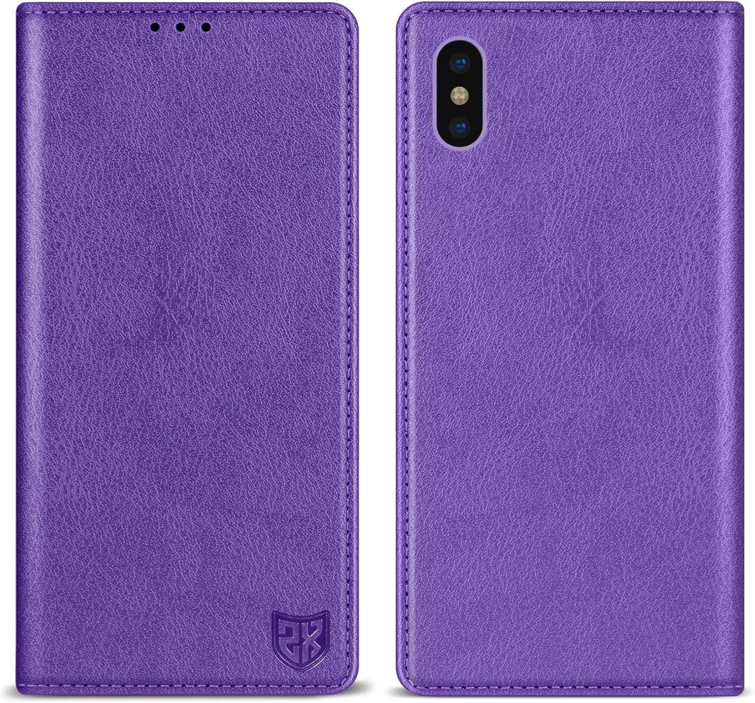 ZZXX for iPhone Xs Max Wallet Case with [RFID Blocking] Card Slot Stand Strong Magnetic Leather Flip Fold Protective Phone Case for iPhone Xs Max Case Wallet(Purple-6.5 inch)