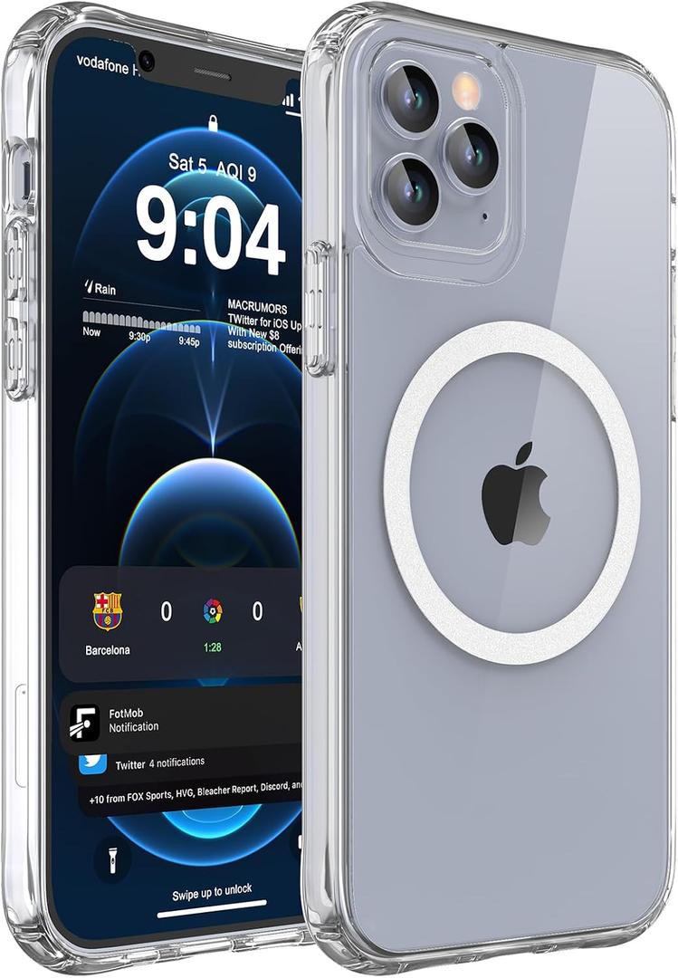 WRJ Magnetic Clear Case for iPhone 12/iPhone 12 Pro 6.1-Inch, [Compatible with Magsafe] [Military Grade Drop Protection] Non-Yellowing Anti-Scratch Ultra Slim Transparent Shockproof Phone Case-Clear
