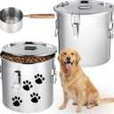 Lounsweer 2 Pack 5.5 Gal Stainless Steel Dog Food Storage Container with Lid and Locking Clamp 21 L Metal Airtight Container Large Stainless Steel Bucket with Food Scoop for Pet Feed