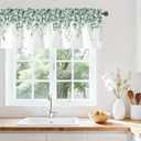 Green Eucalyptus Leaves Valance for Windows,Window Treatment Watercolor Curtains Rod Pocket Sheer Small Short Valance for Kitchen Bathroom Laundry Basement,54Wx18L inch