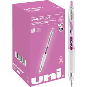 uniball 207 Pink Ribbon Retractable Gel Pens, Medium Point (0.7mm), Black, 36 Pack