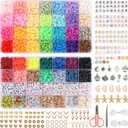 QUEFE 10500pcs Clay Beads Bracelet Making Kit, 42 Colors Polymer Clay Beads Flat Beads with Letter Beads Charms Pendants for DIY Craft Jewelry