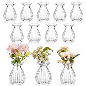 12 Pieces Glass Bud Vases for Centerpieces Bulk 3.5 Inch Mini Flower Bouquets Vases Small Cute Crystal Ribbed Glass Bud in Bulk for Wedding Baby Bridal Shower Table Party Home Decor 