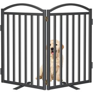 Malier Metal Freestanding Dog Gate, 32'' Height Outdoor Indoor Dog Fences, Extra Wide Foldable Puppy Gate for Stairs (Black, 2 Panels 40''W 32''H)