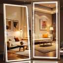 Full Length Mirror with Lights, 95" x 40" LED Lighted Floor Standing Mirror, Tempered Glass, Square White