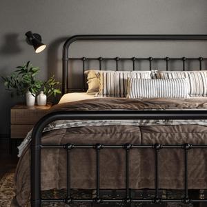 Metal Platform Bed Frame with Victorian Style Wrought Iron-Art, 76x40”, Legs 12.5”