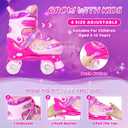 Nattork Kids Roller Skates for Girls Kids, 4 Sizes Adjustable Girls Roller Skates with Light up Wheels & Safety Protection - Cool Birthday Gift for Indoor Outdoor Sports, Large, US 5-8