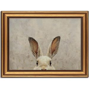 Vintage Gold Framed Wall Art for Living Room Bunny Canvas Prints Rabbit Oil Painting Picture Rustic Easter Wall Decor for Living Room Bedroom Bathroom 12x16in