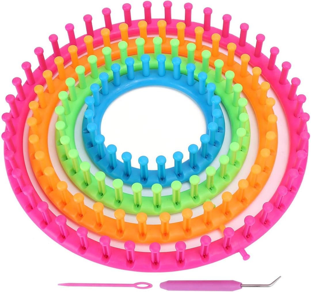Agatige Circle Knitting Loom Set, Round Loom Kit with Hook Needle, Pompom Scarf Maker, Unisex Adults, Modern Plastic, Foldable