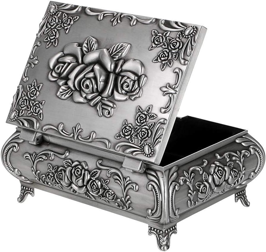 Hipiwe Vintage Metal Jewelry Box Small Trinket Jewelry Storage box For Rings Earrings Necklace Treasure Chest Organizer Antique jewelry Keepsake gift Box Case for Women (Large)