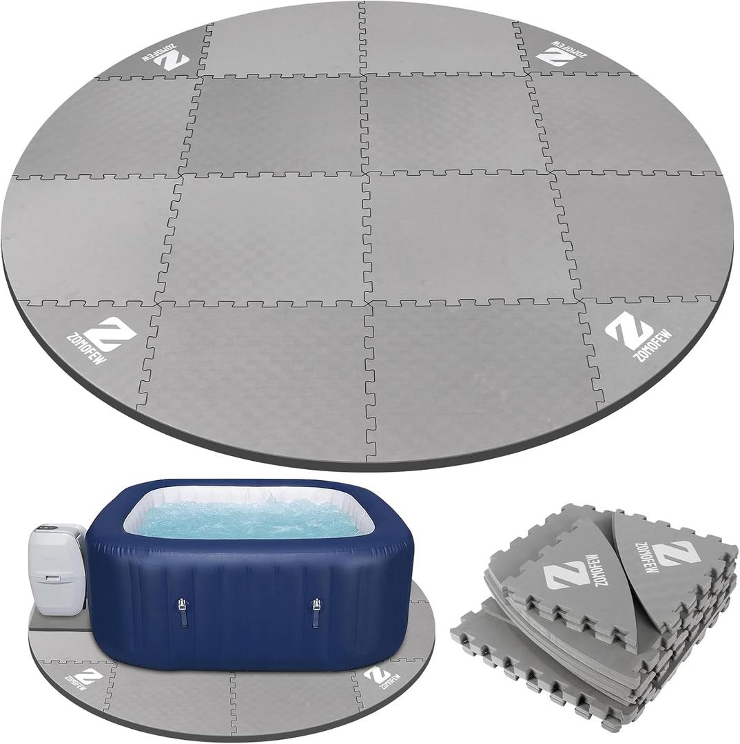 Hot Tub Mat for Inflatable Tub, 77IN Hot Tub Pad Foundation, Upgraded Thickened Eva Foam Padding for Outdoor Hot Tubs | Interlocking Patio Tiles Outdoor (1/2" Thickness), EVA-round1.2
