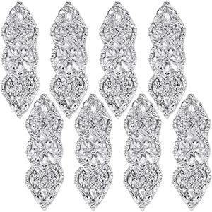 6 Pieces Rhinestone Applique Iron On Patch Rhinestone Hot Fix Wedding Appliques for Bridal Wedding Dress Sash Crystal Belt DIY Sewing Crystals Patch for Shoes(Silver)