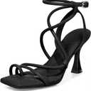 Coutgo Womens Strappy Square Toe Heels Sandals Lace Up Kitten Heeled Sandals Quilted Party Dress Shoes, 9/1.2