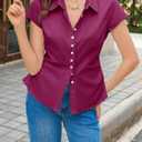 Cicy Bell Womens Summer Button Down Shirts Short Sleeve Petite Blouses Tops | Slim Fit, Casual Dressy, Ruched, Going Out (Purple, S)