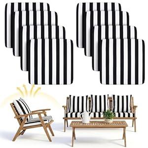 Mindsoft 8 Pcs Patio Cushion Covers Outdoor Cushion Covers Replacement High UV Resistant Anti Slip Waterproof Patio Chair Seat Slipcovers for Outdoor Furniture(Black and White Stripes, 24" X 24" X 4")